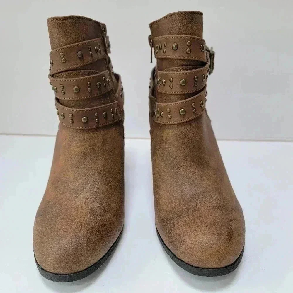 Madden Girl Strappy Ankle Block Heel Brown Boots NWOT Size 10M - Picture 4 of 4